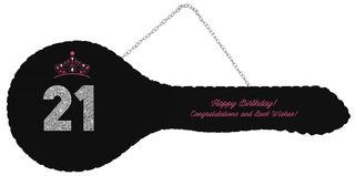 21st Black Mirror Key Pink Tiara and Glitter