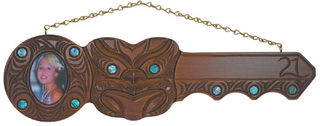 Maori Hand Carved 21st Key with Photo and Mask