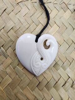 Bone Carving Manawa Heart Pendant