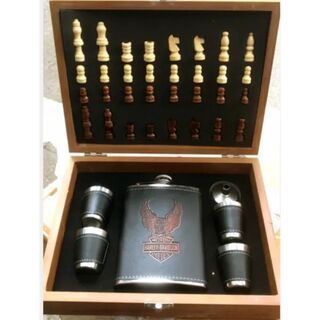 Harley Davidson Hip Flask and Chess Set